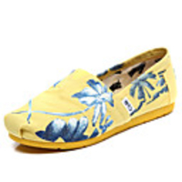 C N Frauen Coconut Tree Pattern Canvas Gelb Wohnungen Bootsschuhe Loafers