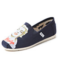 C N Frauen Dame Muster Leinwand Blau Wohnungen Bootsschuhe Loafers