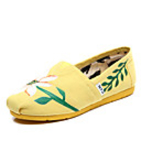 C N Frauen Narzisse Muster-Leinwand-Gelb Wohnungen Bootsschuhe Loafers