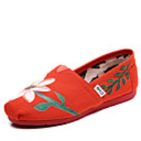 C N Frauen Narzisse Muster-Leinwand orange Wohnungen Bootsschuhe Loafers