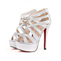 C-Karte für Frauen Elegant White Cut Out Open Toe PU-Leder-Plattform Stiletto Pumps