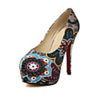 C-Show-Damenmode Closed Toe Blumendruck PU-Leder Platform Stiletto Pumps