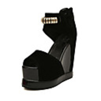 C-Show-Damenmode-Öffnen-Zehe Partei Ankle-Strap Suede Platform Pumps Keilabsatz