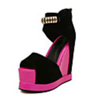 C-Show-Damenmode-Open Toe Ankle-Strap Suede Platform Pumps Keilabsatz