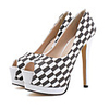 C-Show-Damenmode Schwarz-weiß-Open Toe PU-Leder-Plattform Stiletto Pumps
