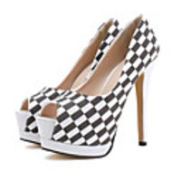 C-Show-Damenmode Schwarz-weiß-Open Toe PU-Leder-Plattform Stiletto Pumps