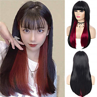 c898 perücke schwarz rot lange gerade pony perücke synthetische cosplay volle perücken für frauen hitzebeständige halloween karnevalsparty (schwarz)amp;Ampere; rot) Lightinthebox