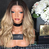 Cabello Natural Remy Ohne Klebstoff und Spitze in der Front Spitzenfront Perücke Beyonce Stil Brasilianisches Haar Große Wellen Ombre Perücke 130% Haardichte mit Babyhaar Gefärbte Haarspitzen (Ombr