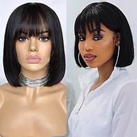 Cabello Natural Remy Spitzenfront Perücke Bob Bubikopf Stil Brasilianisches Haar Glatt Natürlich Perücke 150% Haardichte Damen Mittlere Größe Für Damen dunkler Hautfarbe Jugend Damen Kurz Echthaar Lightinthebox