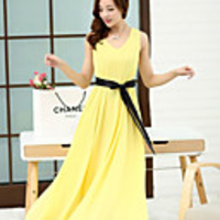 Caelyn Damen High Waist Chiffon ärmellose Kleid Gelb