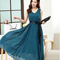 Caelyn Damen High Waist Chiffon ärmellose Kleid Peridot