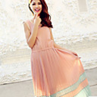 Caelyn Frauen Chiffon ärmellos Kontrastfarbe rosa Kleid