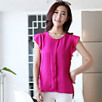 Caelyn Frauen Chiffon-Rundhalsausschnitt mit Rüschenärmeln Fuchsia Shirt