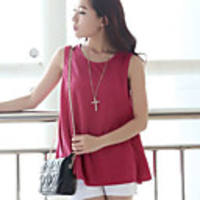 Caelyn Frauen Drape Rundhals Ärmelloses Shirt Fuchsia