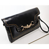 Caelyn Frauen elegante schwarze Metallschnalle Tragbare Clutch