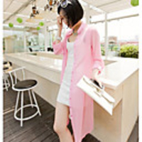 Caelyn Frauen Gestellte Sleeve Chiffon Cardigan Rosa Trikot