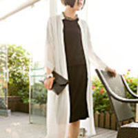 Caelyn Frauen Gestellte Sleeve Chiffon Cardigan Weißes Hemd