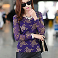 Caelyn Frauen Mesh-Rosen-Druck Lila Shirt