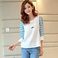 Caelyn Frauen Mesh-Streifen-Druck Blaues Hemd