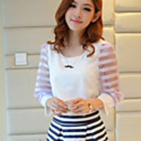 Caelyn Frauen Mesh-Streifen-Druck Lila Shirt