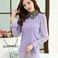 Caelyn Frauen Revers Perlen Lila Shirt