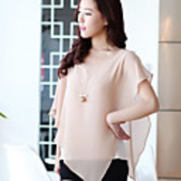 Caelyn Frauen Round Neck Chiffon Rüschenärmeln Shirt Beige