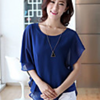 Caelyn Frauen Round Neck Ruffle Sleeve Chiffon Blaues Hemd