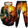 Damen Herren 3D Hoodies Set Grafik 3D Totenkopf Motiv 2 Teile Vordertasche Alltag 3D-Druck 3D-Druck Freizeit Kapuzenpullover Sweatshirts Schwarz Wein Orange Lightinthebox