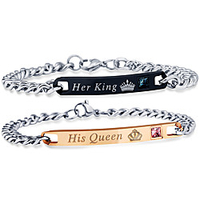 Damen Herren Kristall Ketten- Glieder-Armbänder Graviert Bar Handschrift-Armband Krone König und Königin Beziehung Zierlich Einfach Modisch Koreanisch Inspirationen Titanstahl Armband Schmuck Gold Lightinthebox