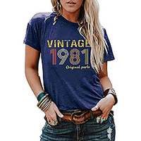 Damen T-Shirt Text Druck Rundhalsausschnitt Vintage 1980er Oberteile 100% Baumwolle Rot 1 Blau 1 Grau 1 Lightinthebox