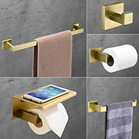Das Badzubehörset aus Edelstahl umfasst einen Handtuchhalter,  einen Toilettenpapierhalter,  einen Kleiderhaken und ein Handtuchregal,  das an der Wand montiert ist. Gold 1 oder 3 oder 4 Stück Lightinthebox