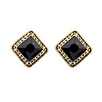 DZL Frauen Elegantes schwarzes Rautenmuster Ohrstecker