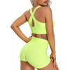 Frauen 2pcs Yoga-Anzug Tiktok Sommer Cross Back drahtlos einfarbig schwarz lila gelb Spandex Yoga Fitness-Studio Workout-Shorts Sport-BH-Anzug ärmellose Sport Activewear Bauch Kontrolle Butt Lift Lightinthebox