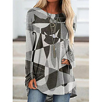 Frauen Farbblock Tier Frauen Kapuzenpullis Katze Grafik Langarm Pullover Strickjacken Rundhalsausschnitt Frühling Herbst schwarz khaki grau Lightinthebox