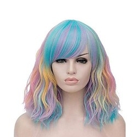 gemischtfarbige Perücken für Damen Gothic-Perücke Evaner gewellte Perücke kurze Bobo-Perücken mit Luftpony schulterlang Damenperücke lockig gewellt Synthetik Cosplay Perücke Pastell Bob Perücke für Lightinthebox