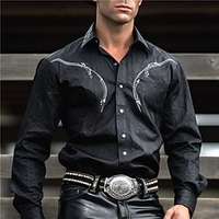 Herren Cowboy Hemd Westernhemd Cowboy-Shirt Langarm westlicher Stil Outdoor Strasse Casual Herbst Winter Umlegekragen Knopf Bedruckt Schwarz Braun