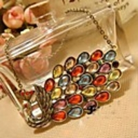 J G Böhmen Bunte Pfau-Form-Halskette