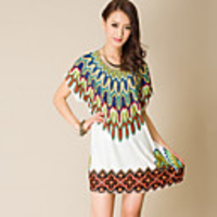 J Q Damen Big Size-National Wind Weinlese-Druck Dimonade Kleid (Screen Color)