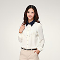 J Q Damen Spring koreanische Slim Fit Long Sleeve Lotusblatt Kragen Chiffon-Shirt (weiß)
