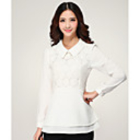 J Q Damen Spring koreanische Spitze-lange Hülsen-Chiffon-Puppe CollarSlim Fit,  die Hemd (weiß)