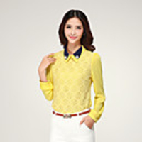 J Q Damen Spring koreanische Spitze-lange Hülsen-Chiffon-Shirt (gelb)