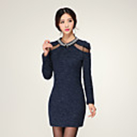 J Q Damen Woll verdicken Slim Fit-Pack Hip Kleid (Marine-Blau)