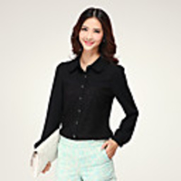 J Q OL der Frauen Puppe CollarLong Hülsen-Chiffon-Shirt (schwarz)