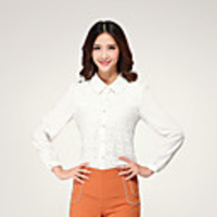 J Q OL der Frauen Puppe CollarLong Hülsen-Chiffon-Shirt (weiß)