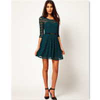 JAEJOON Frauen Okzident Süßigkeit-Farben-großer Rock-Spitze-Kleid (Screen Color)