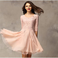 JAEJOON Frauen Okzident Slim Fit Spitzenkleid (Pink)