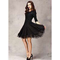 JAEJOON Frauen Okzident Slim Fit Spitzenkleid (Schwarz)