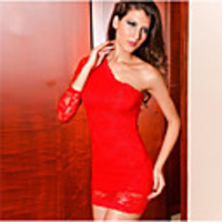 JAEJOON Frauen schnüren Böse Oblique-Shoulder-Kleid (rot)