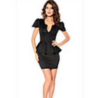 JAEJOON Frauen Sexy Kurzarm tiefen V-Ausschnitt-Pack Hip Lotos-Blatt-Minikleid (Schwarz)