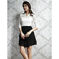 JAEJOON Frauen V-Ausschnitt Spitze Corsage Chiffon-Kleid (Screen Color)